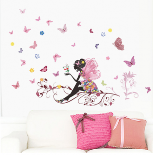Samolepka na zeď - víla s motýlky